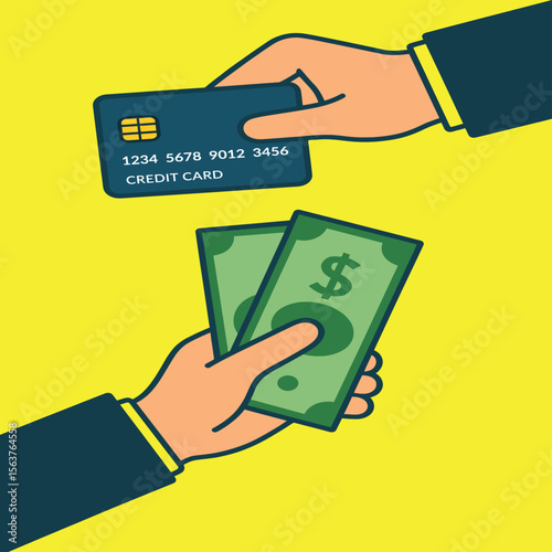 Stock vector of a flat hand holding a single dollar bill, representing money, transaction and finance themes.