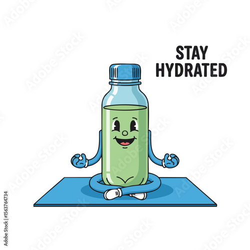 Cute Handdrawn Bottle Character Doing Yoga and Stay Hydrated Illustration