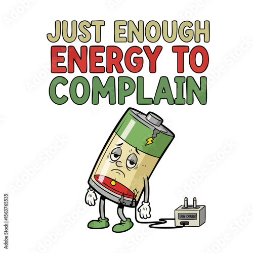 Cartoon Style Low Battery Status With Complaining Text Illustration