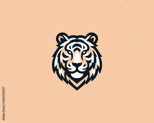Stylized tiger face logo on a soft peach background