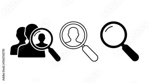 Employee Search and Human Resources Solid Vector Icons - Recruitment Magnifier