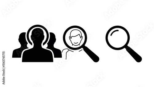 Employee Search and Human Resources Solid Vector Icons - Recruitment Magnifier