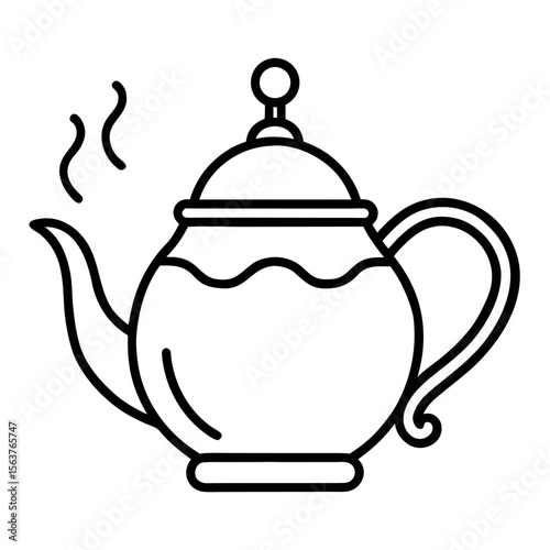 Elegant Teapot with Steam – Single Line Art Vector Illustration – Minimalist Kitchen Icon for Tea Branding, Café Graphics, Beverage Design, and Home Decor or Culinary-Themed Projects