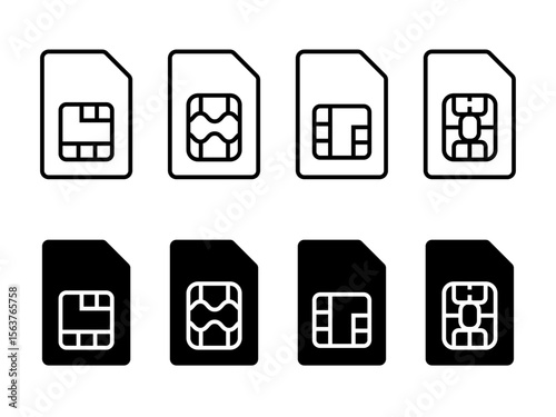 Minimalist sim card icon set vector on transparent background