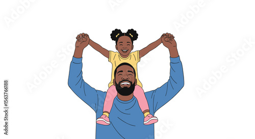 A father with his young daughter on his shoulders enjoying a joyful moment together outdoors