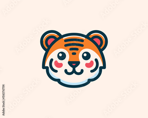 Cute cartoon tiger face with blush cheeks and stripes