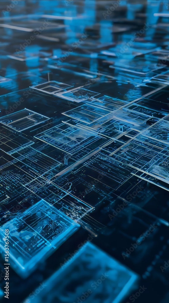 Obraz premium 3D Digital Data Flow: Abstract Virtual Grid in Cyber Network Technology