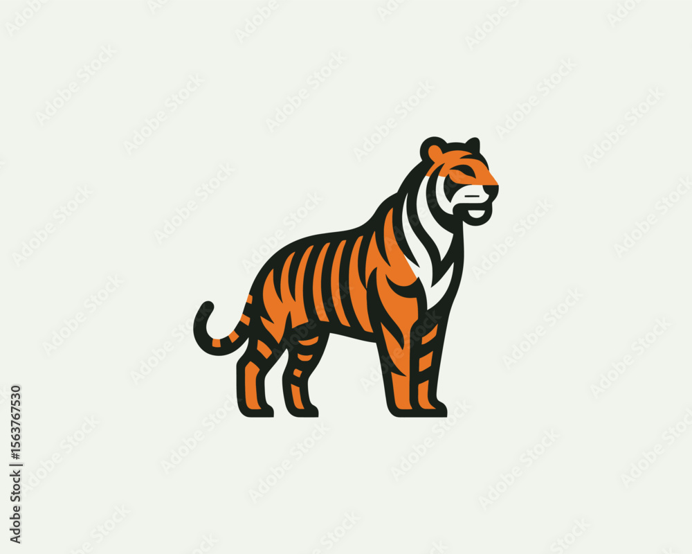 Naklejka premium Stylized tiger illustration standing profile on white background