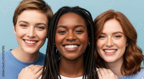 Diverse group of young women smiling happily together
