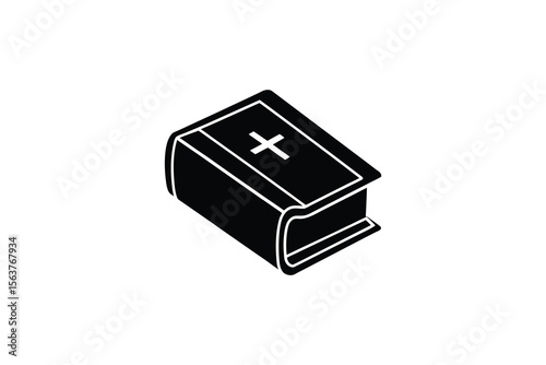 Holy Bible with Cross Symbol in Black and White Silhouette