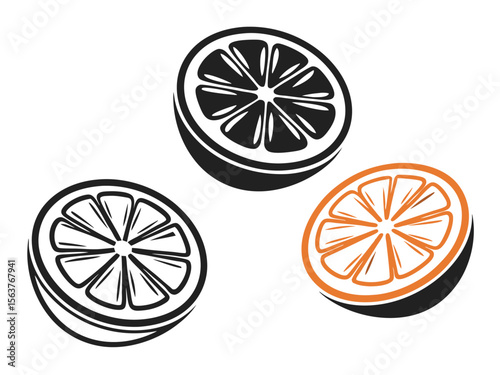 Set of 3 orange fruit slice icons vector