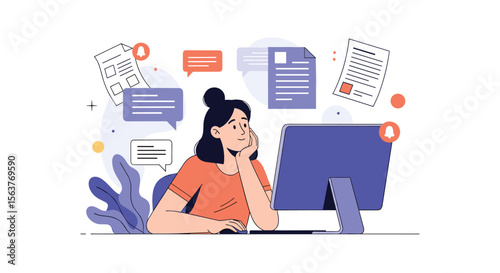 Overwhelmed person struggling with too many tasks and information overload while working on computer