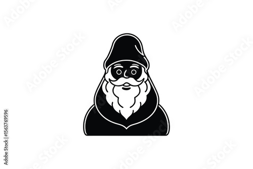 Simple Black and White Gnome Illustration Silhouette