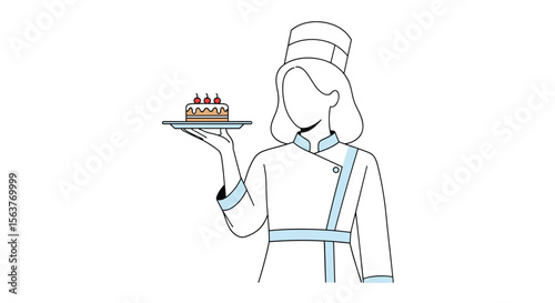 Skilled Baker Presents a Beautifully Decorated Slice of Cake on a Serving Plate with Fresh Berries