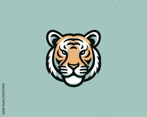 Stylized tiger face logo design on a light blue background