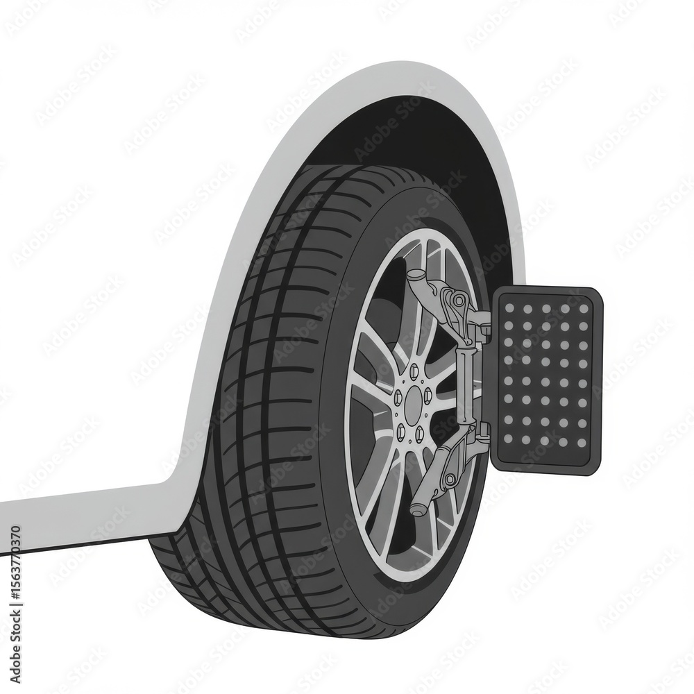 Grey Car Wheel with Attached Metal Plate Grey Car Wheel with Attached Metal Plate