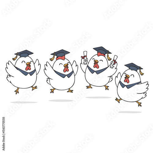 Cartoon Handdrawn Group Chicken Graduation Celebration Character Illustration