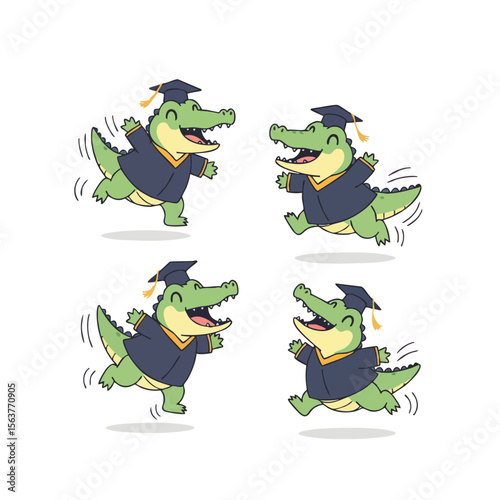 Playful Handdrawn Alligator Graduate Character Graduation Cartoon Illustration