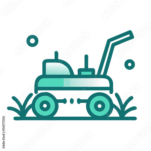 Lawn mower icon in gradient blue green outline style