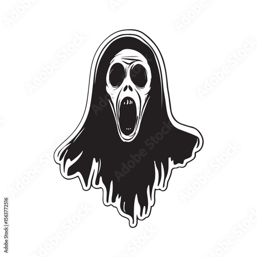Ghost Face silhouette, A haunting silhouette of a ghostly figure with a wide open mouth, Vector Ghost Art