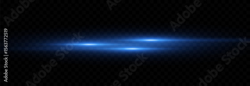 Vector horizontal light flash png. Blue light line on isolated transparent background. Blue laser.