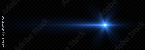 Vector horizontal light flash png. Blue light line on isolated transparent background. Blue laser.