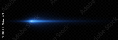 Vector horizontal light flash png. Blue light line on isolated transparent background. Blue laser.