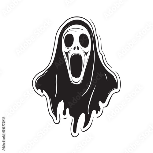 Ghost Face silhouette, A haunting silhouette of a ghostly figure with a wide open mouth, Vector Ghost Art