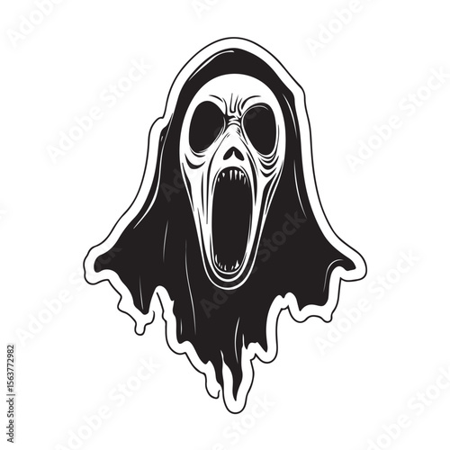 Ghost Face silhouette, A haunting silhouette of a ghostly figure with a wide open mouth, Vector Ghost Art