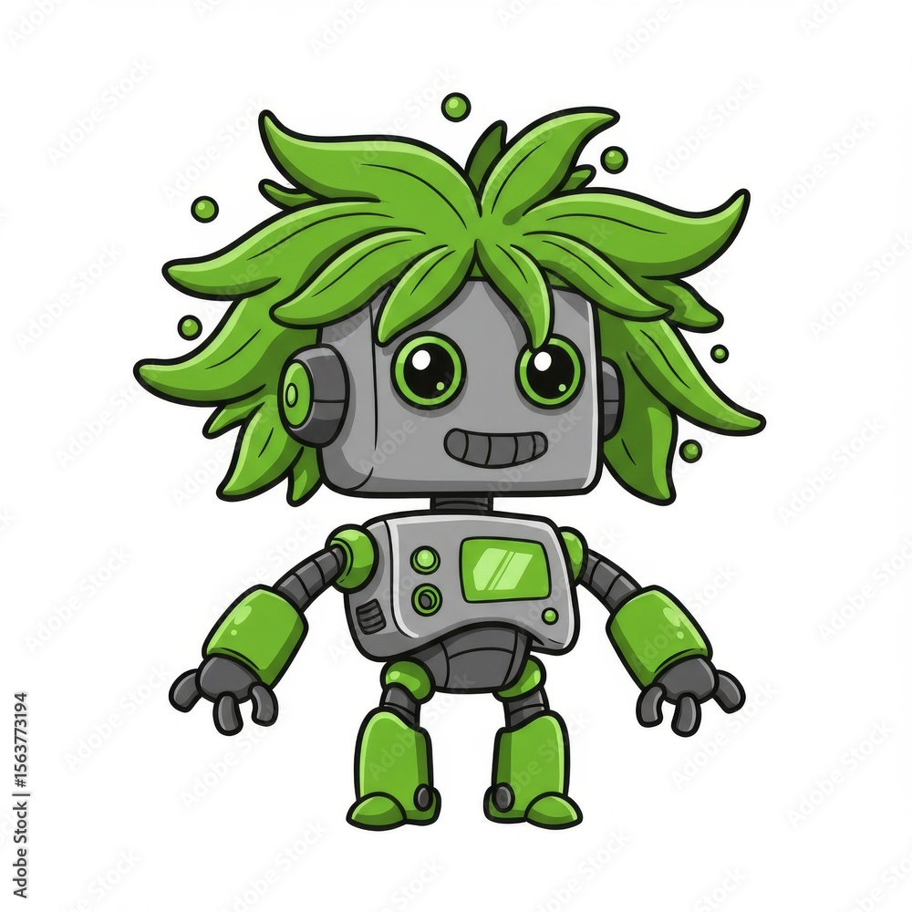Obraz premium Cute Green Pixel Art Robot with Playful Expression
