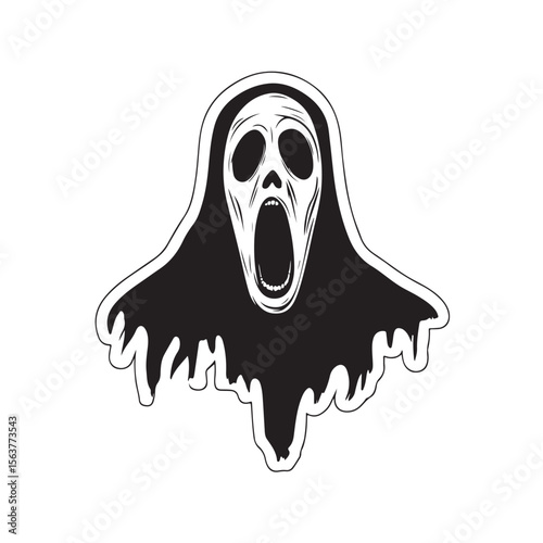 Ghost Face silhouette, A haunting silhouette of a ghostly figure with a wide open mouth, Vector Ghost Art