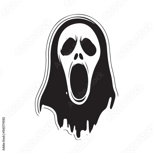 Ghost Face silhouette, A haunting silhouette of a ghostly figure with a wide open mouth, Vector Ghost Art