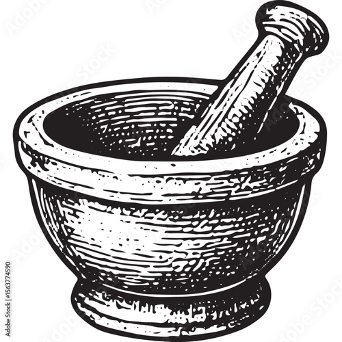 Vintage mortar and pestle tattoo art with mystical alchemy vibes for unique occult design inspiration