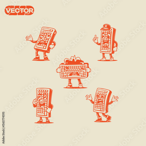 Playful Keyboard Character Illustrations Retro Style Vector Graphics