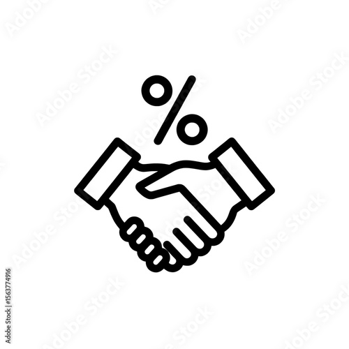 handshake icon vector , A handshake icon with a percentage sign above it in black and white art on transparent background , no background