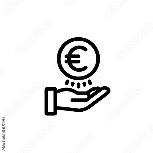 hand holding euro sign vector , Euro coin floating below an open hand in a minimalist line drawing on transparent background , no background