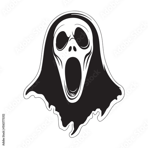 Ghost Face silhouette, A haunting silhouette of a ghostly figure with a wide open mouth, Vector Ghost Art