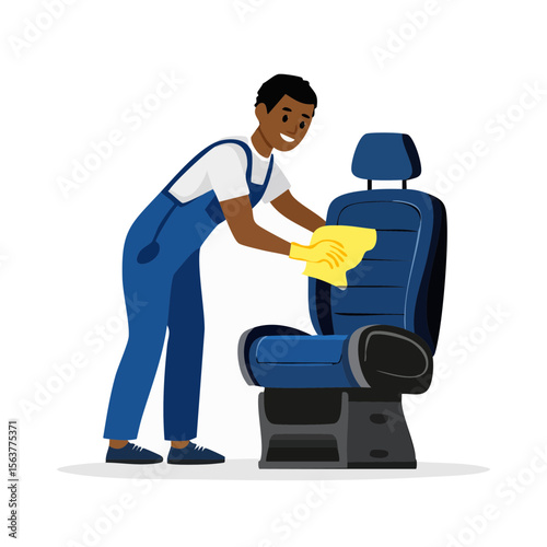 Man Cleaning Vehicle Seat Illustration