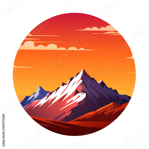 Sunset Mountains Landscape Illustration - Vector Art with Vibrant Colors and Dramatic Lighting