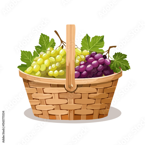 Basket of Grapes: Green and Purple Variety Inside a Woven Basket