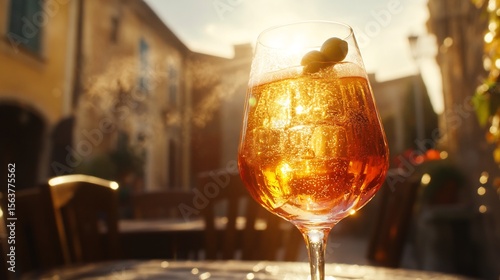 Refreshing Aperol Spritz Cocktail on a Sunny Italian Cafe Terrace