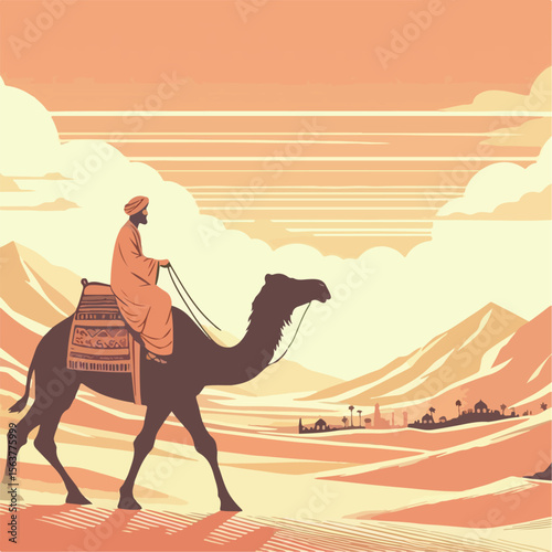 illustration of person riding a camel