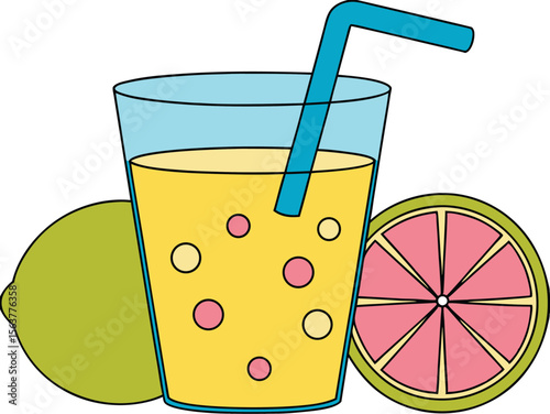 Refreshing glass of lemonade with fruits and ice on a white background