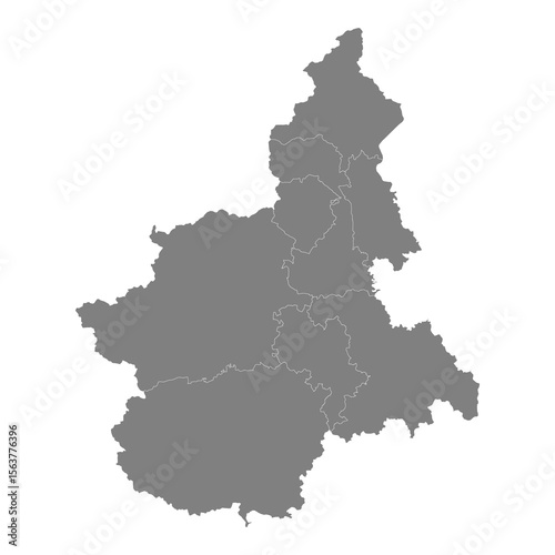 High Quality map of Piedmont is a state of Italy, with borders of the districts