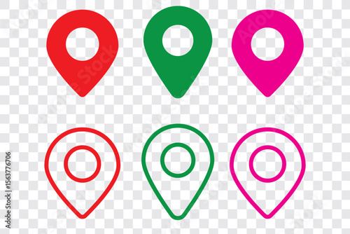 colorful location icon set map pointer pin sign symbol solid and outline designs place address navigation locator sign vector illustration