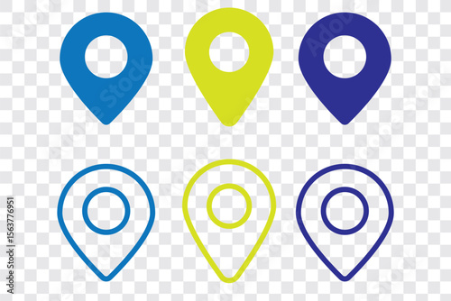 colorful location icon set map pointer pin sign symbol solid and outline designs place address navigation locator sign vector illustration