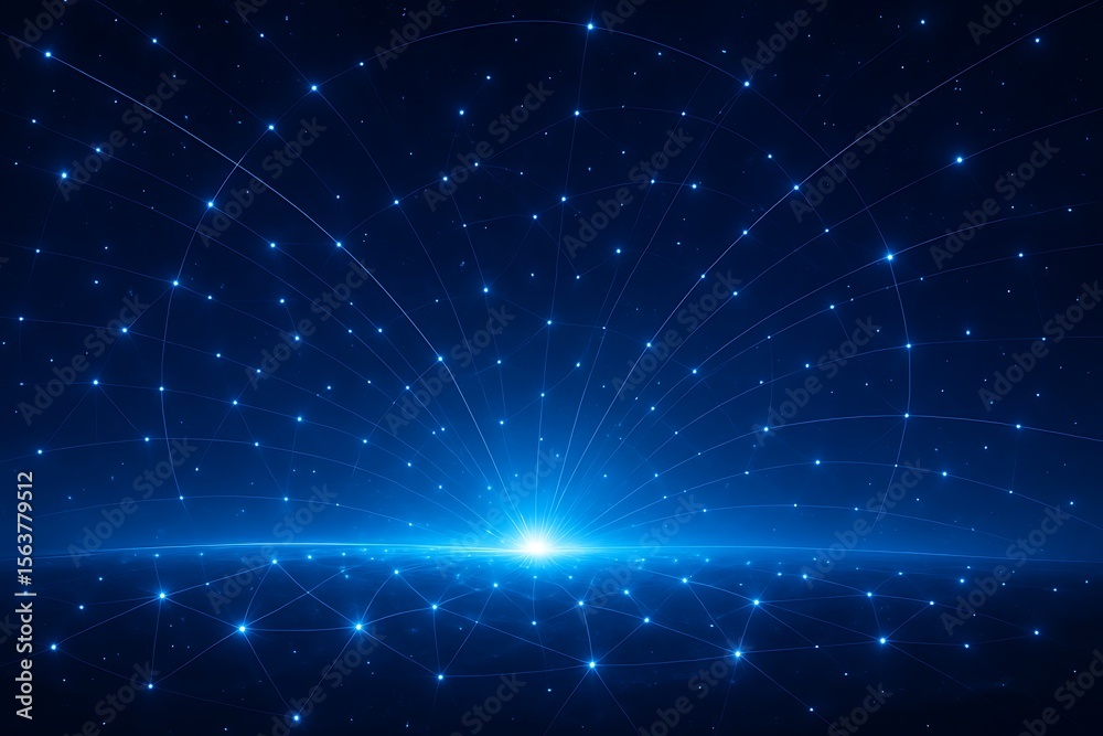 Fototapeta premium Global network connections spreading outward from a bright central light