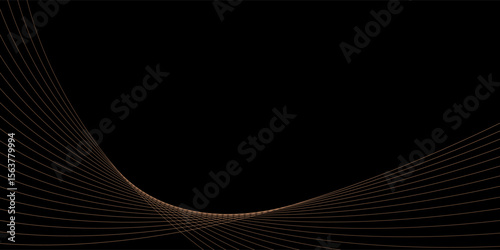 Abstract black background with shining lines waves. Minimalist background for banner, poster, cover, brochure, flyer, website