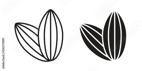 Almond icon. Flat and stroke versions. Graphic elements.