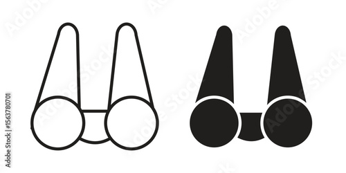 Binoculars icon. Flat and stroke versions. Graphic elements.